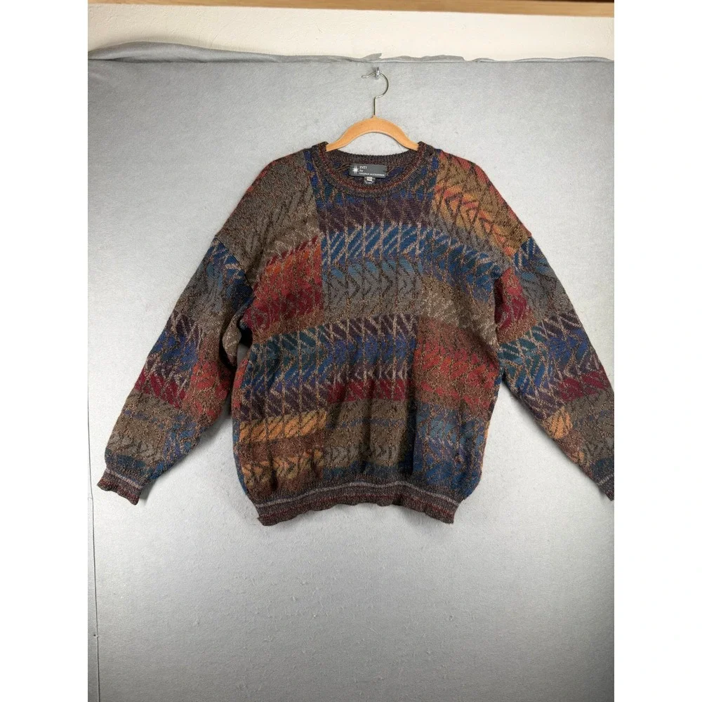 INTI for George Alexander Mens Large Alpaca Sweater Geometric Bolivia w/ FLAW